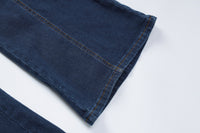 Women Clothing Summer Slim Fit Slimming Fashionable Backless Retro High Waist Denim Jumpsuit