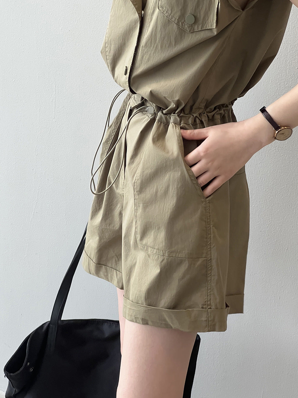 High-Waist Drawstring Cargo Overalls