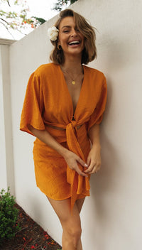 Solid Color Chest Tie-Up Short Dress with Irregular Hem