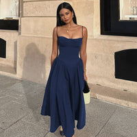 Waist-Trimming Slim Backless Sling Dress