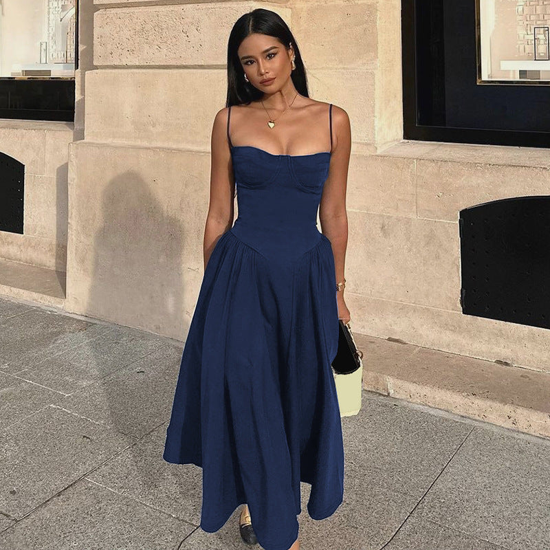 Waist-Trimming Slim Backless Sling Dress