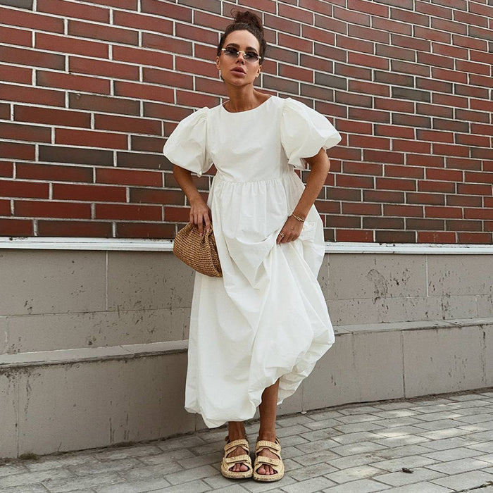 Cotton Puff Sleeve Long Dress