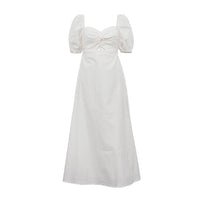 French Design Square Collar Slimming Puff Sleeve A-Line Dress