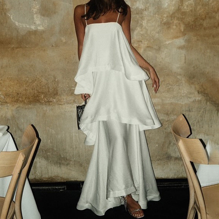 French Satin Drape Sleeveless Dress