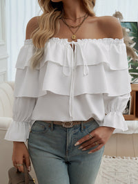 Loose Pleating Off-Shoulder Bishop Sleeves Top