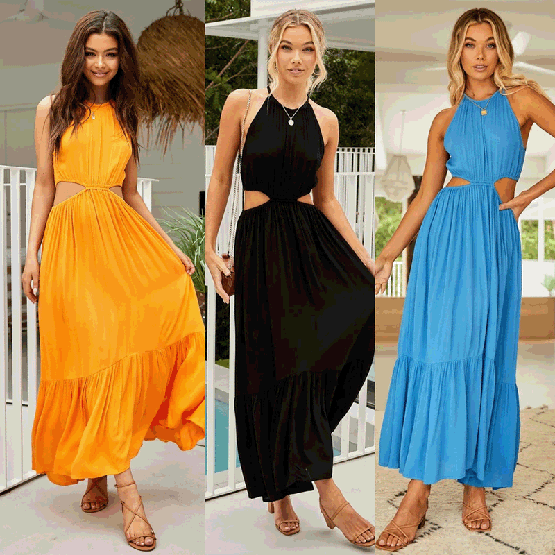 Spring Summer Elegant Halter Rayon Long Dress