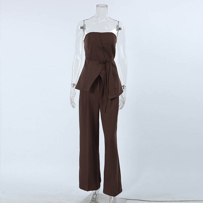 Retro Tube Top &amp; Wide-Leg Pants Set