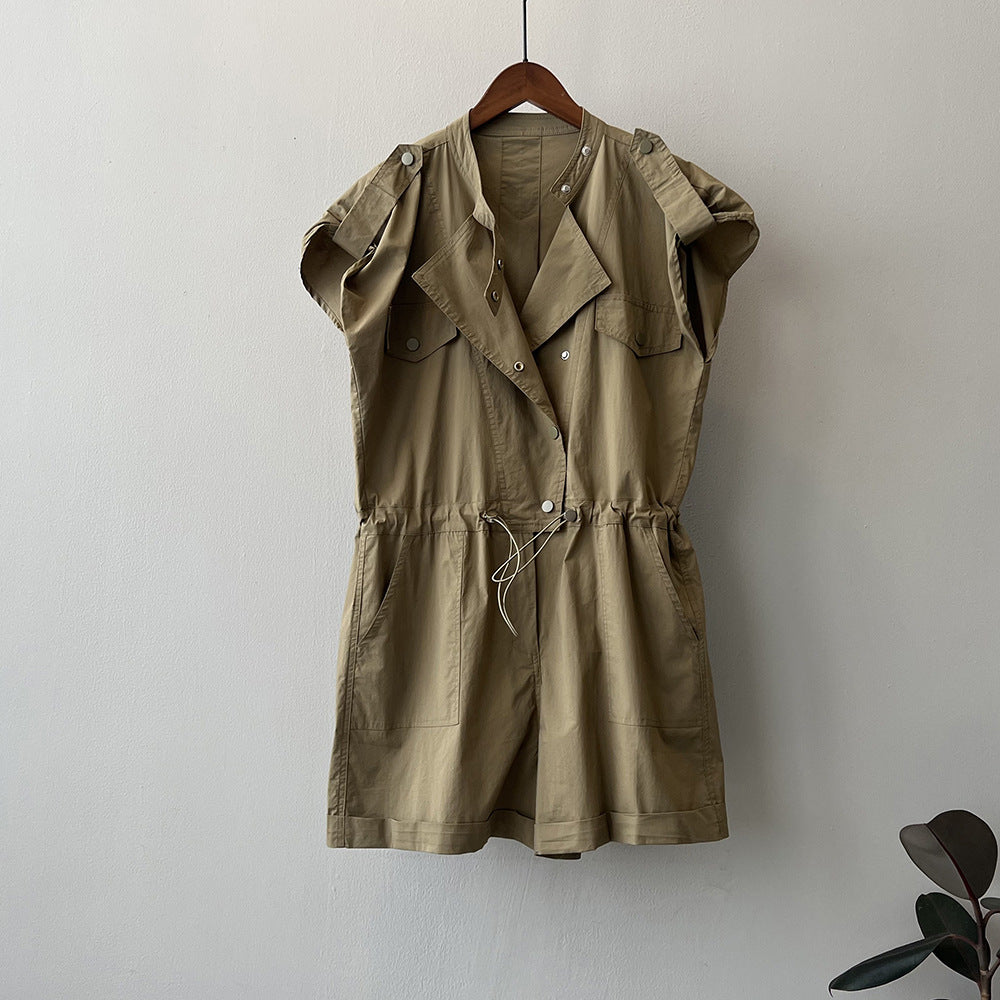 High-Waist Drawstring Cargo Overalls