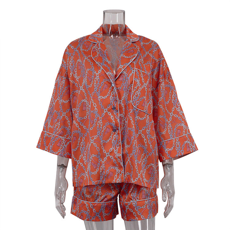 Printed Shirt &amp; Skirt Two-Piece Set