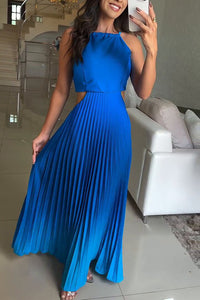 Gradient Pleated Backless Maxi Dress