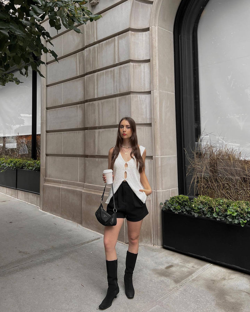 Slim V-Neck Top & Pleated Skirt Set