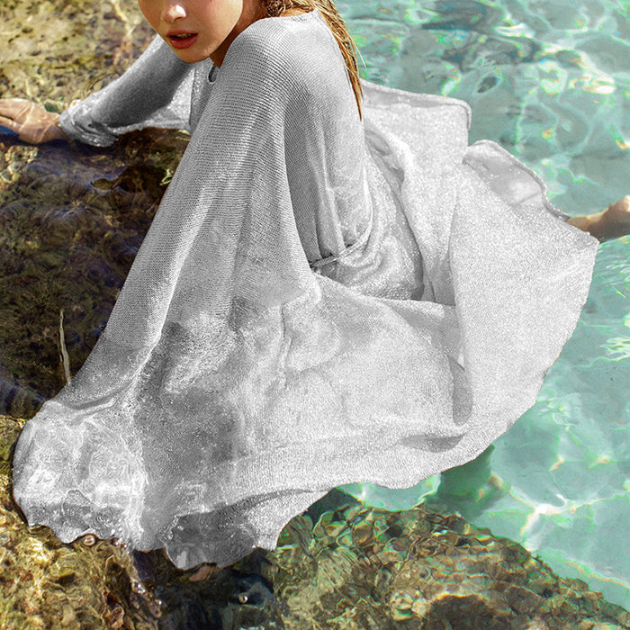 Sheer Knit Long Cardigan Cover-Up
