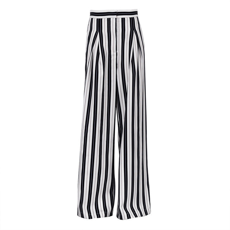 Striped Wide-Leg High-Waist Trousers