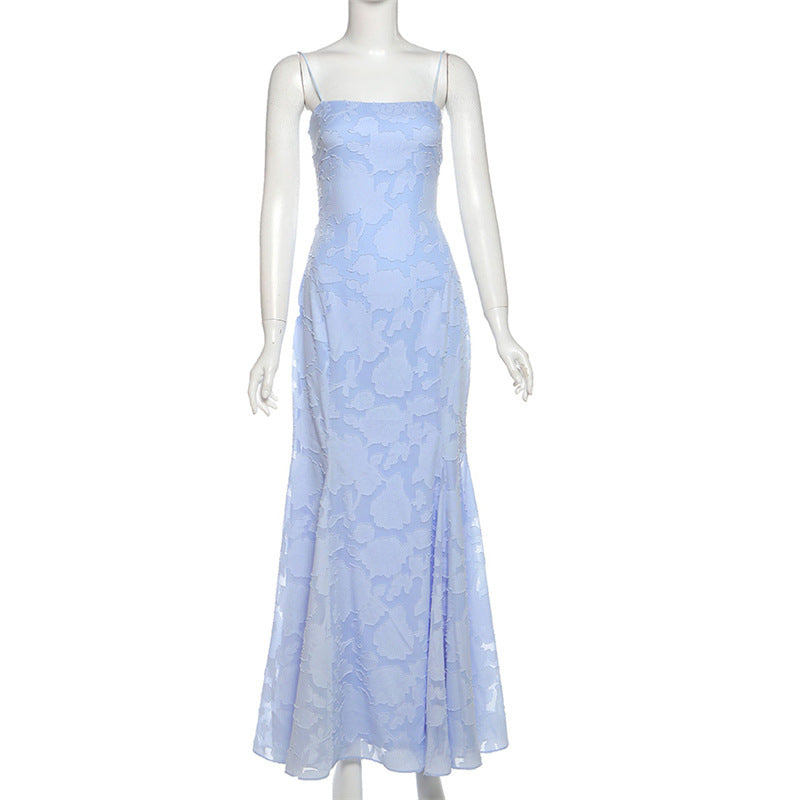 Boat Neck Backless Lace-Up Slim Strap Dress