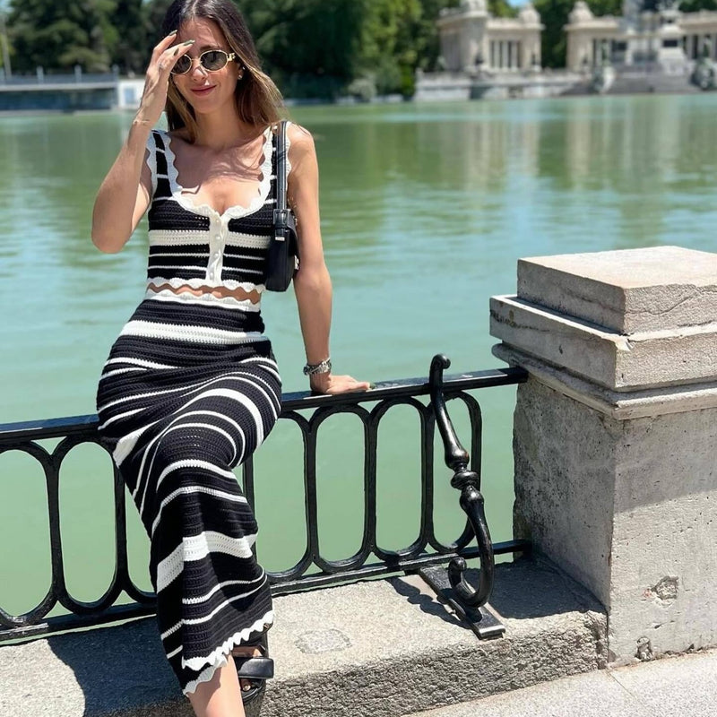 Striped Casual Vest Top and Skirt Set