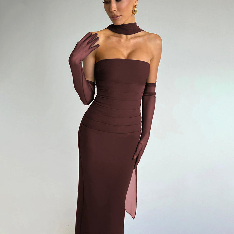 Cinched Waist Tube Top Long Dress