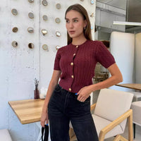 Twist Front Ribbed Knit Slim Top