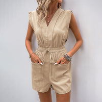 Tied V-Neck Solid Color Summer Romper