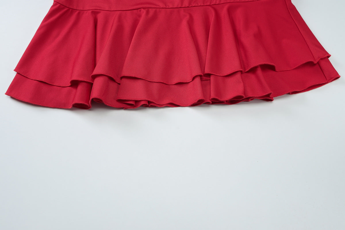 Off-Shoulder Ruffled Pleated Two-Piece Set