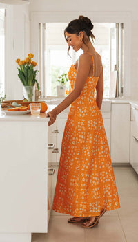 Floral V-Neck Backless Maxi Dress