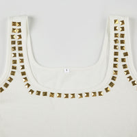 Personality Street Metal Square Rhinestone I Shaped Vest Square Collar Sexy Casual Top Summer