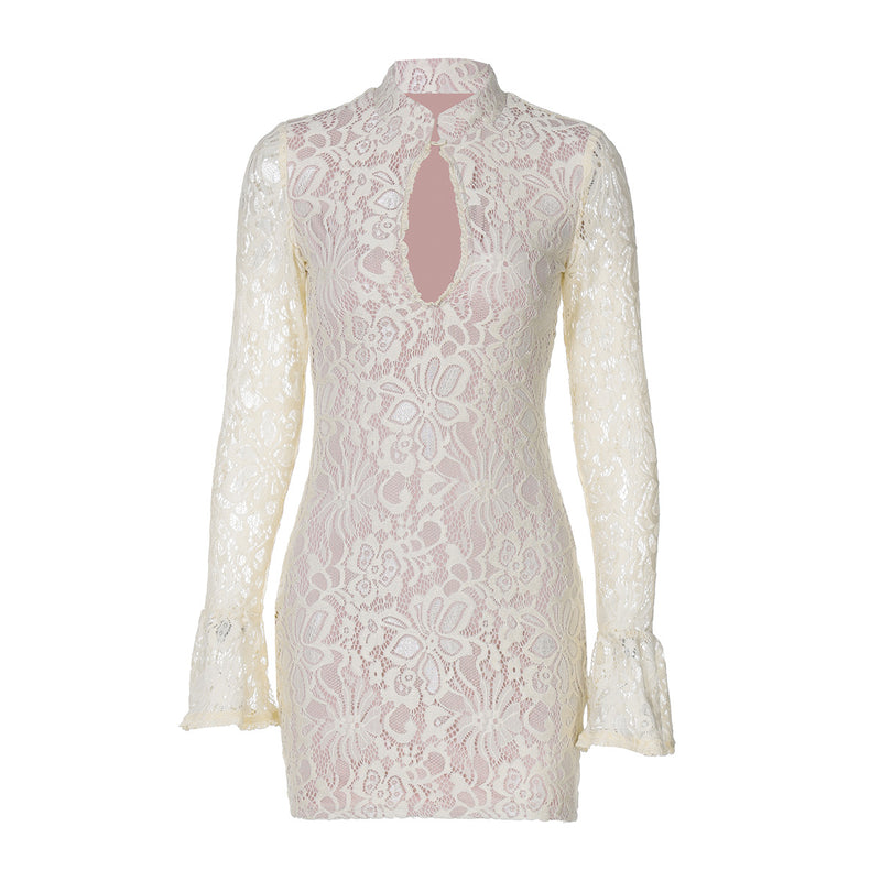 Lace Cutout Long Sleeve Mini Dress