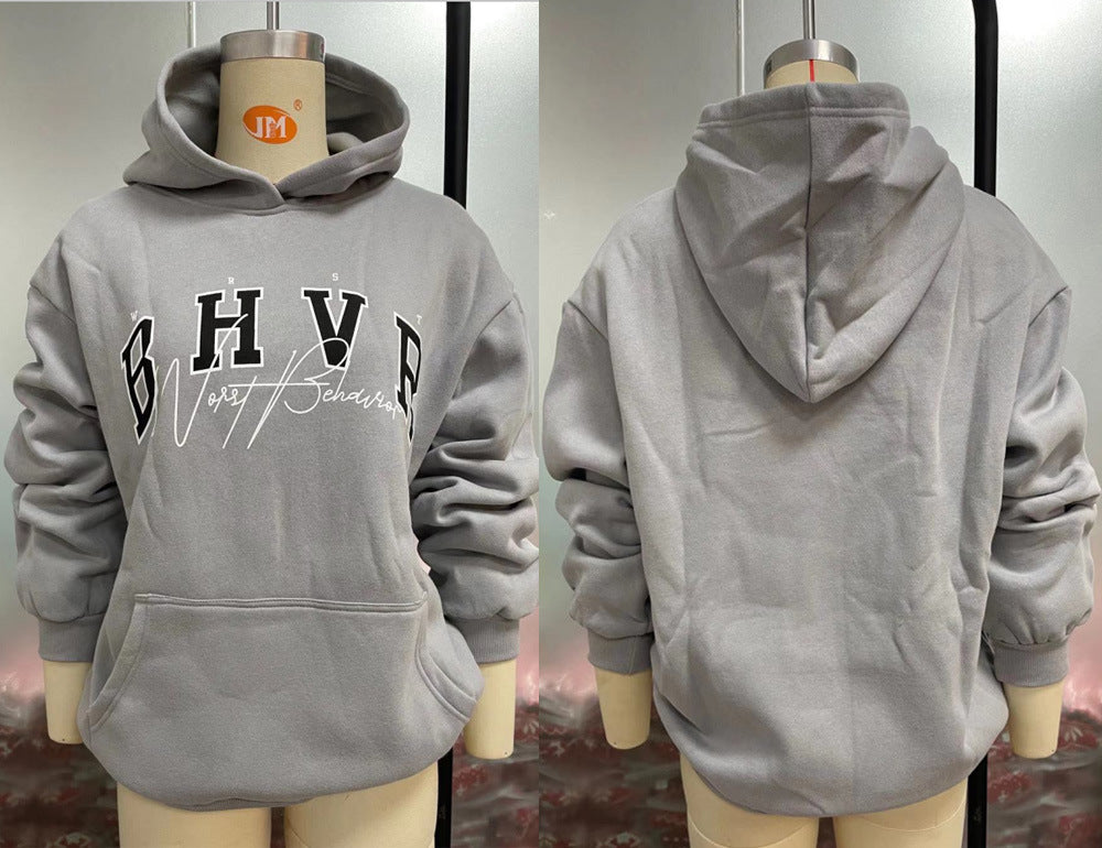 Graphic Print Velvet-Lined Hoodie