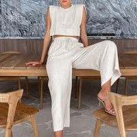 Padded Shoulder Sleeveless Top & Trousers Set
