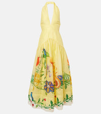 Printed Halter Backless Swing Maxi Dress