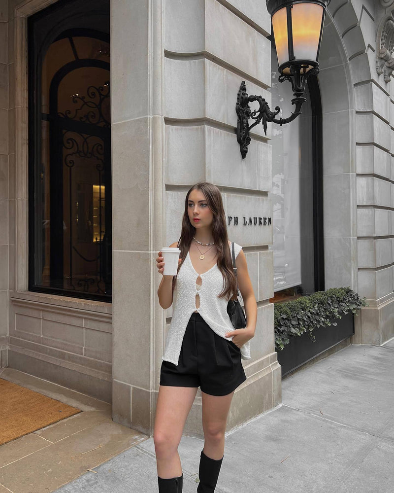 Slim V-Neck Top & Pleated Skirt Set