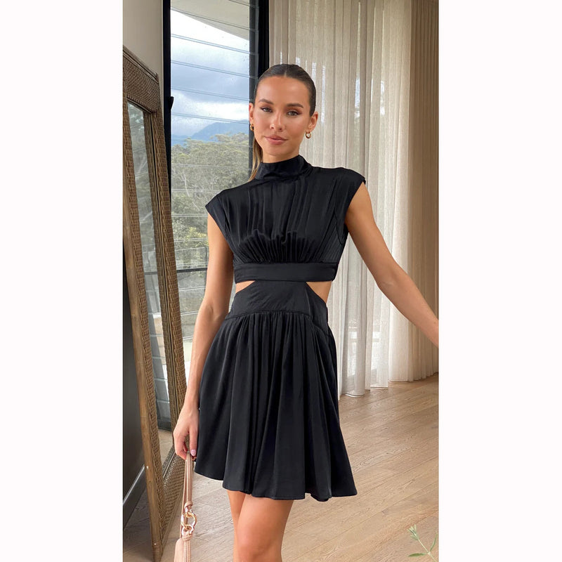 Stand Collar Cropped Mini Dress