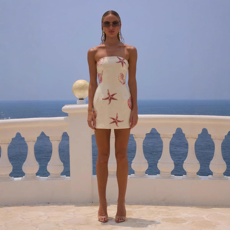 Spring Summer Sequined Printed Chest Wrapped Dress