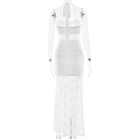 Summer Elegant Halter Lace Maxi Dress Sexy Sleeveless Backless Slim Fit Dress Women