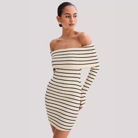 Off-Shoulder Striped Maxi Dress