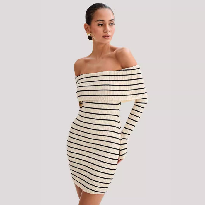 Off-Shoulder Striped Maxi Dress