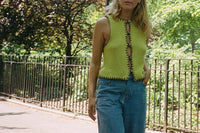 Contrast Color Ultra Short Woolen Vest Embroidered Vest Top Women