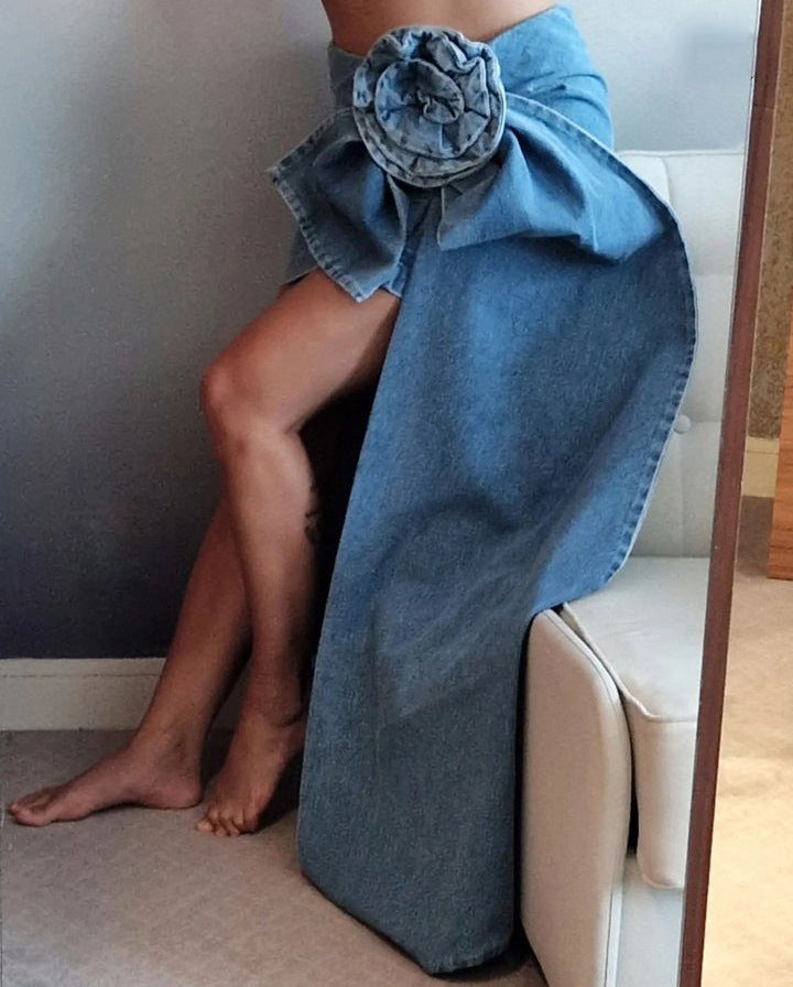 Handmade Floral Streamer Denim Mini Skirt