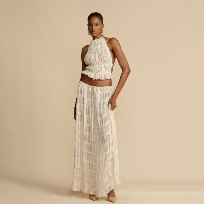 Backless Lace-Up Halterneck Sling Top Set