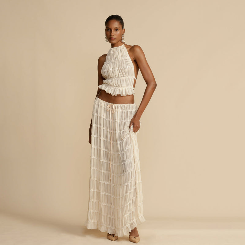 Backless Lace-Up Halterneck Sling Top Set