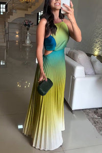 Gradient Pleated Backless Maxi Dress