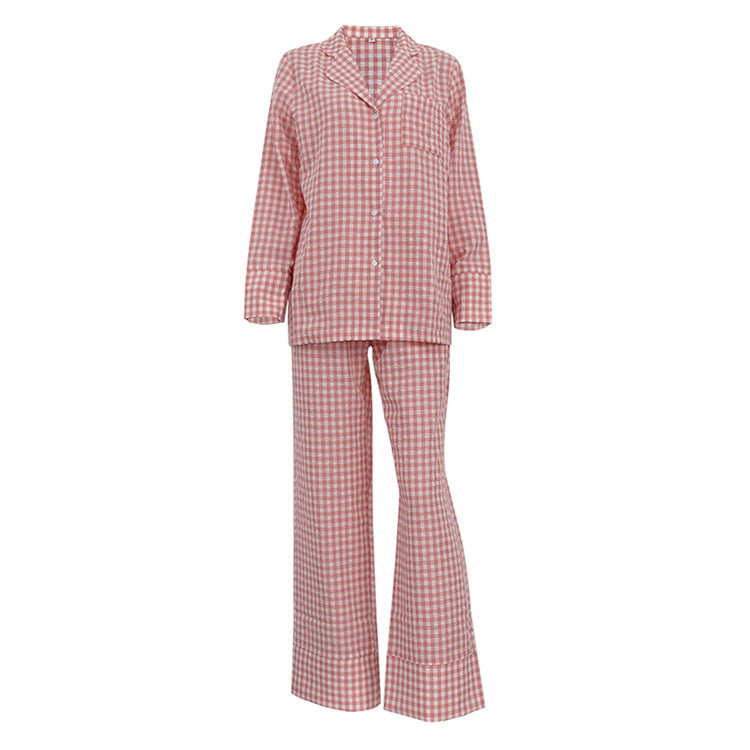 Comfort Casual Pattern Women Collared Long Sleeve Shirt Loose Wide Leg Pants Two Piece Sets