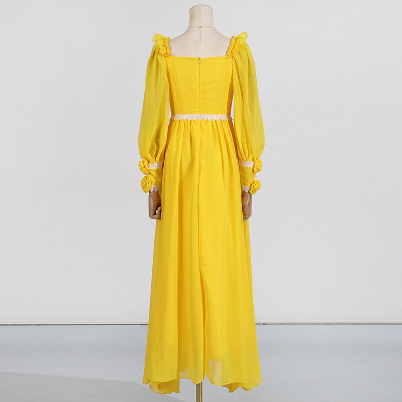 French Elegant Beautiful Dress Autumn Stitching Floral Design High Sense Dress Women