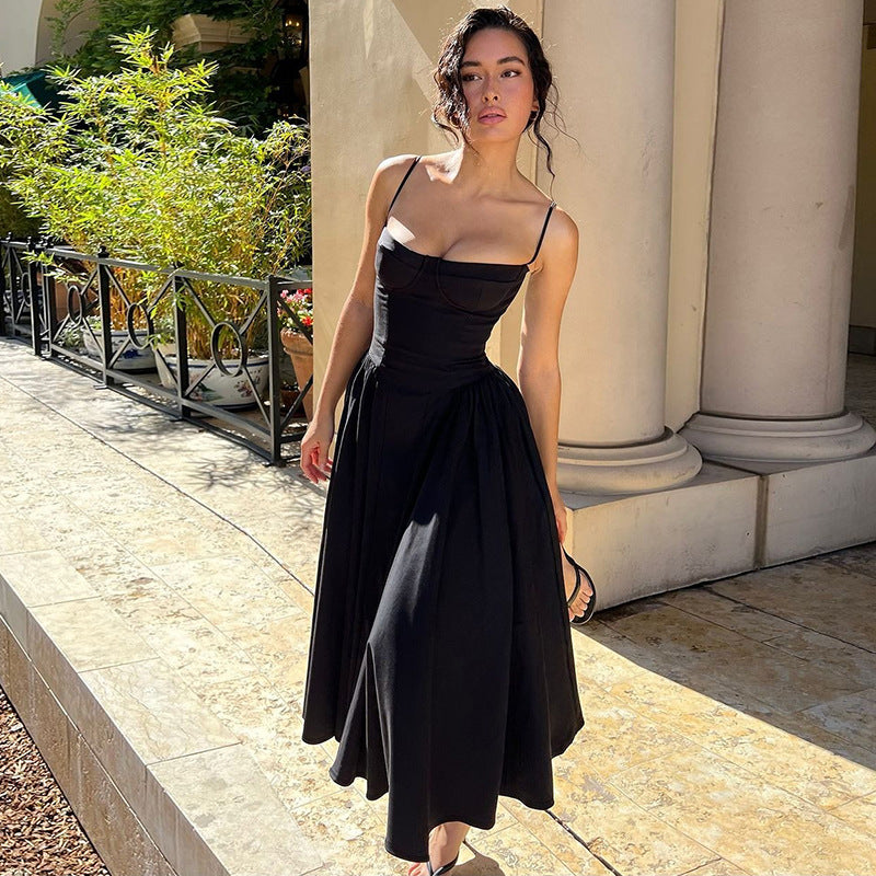 Waist-Trimming Slim Backless Sling Dress