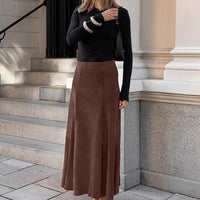 Vintage-Inspired Brushed Velvet Maxi Straight Skirt