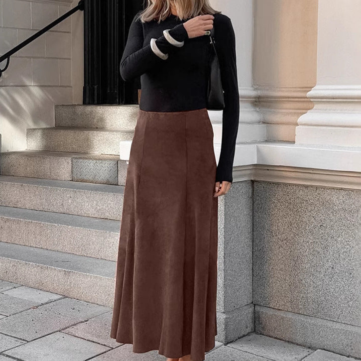 Vintage-Inspired Brushed Velvet Maxi Straight Skirt