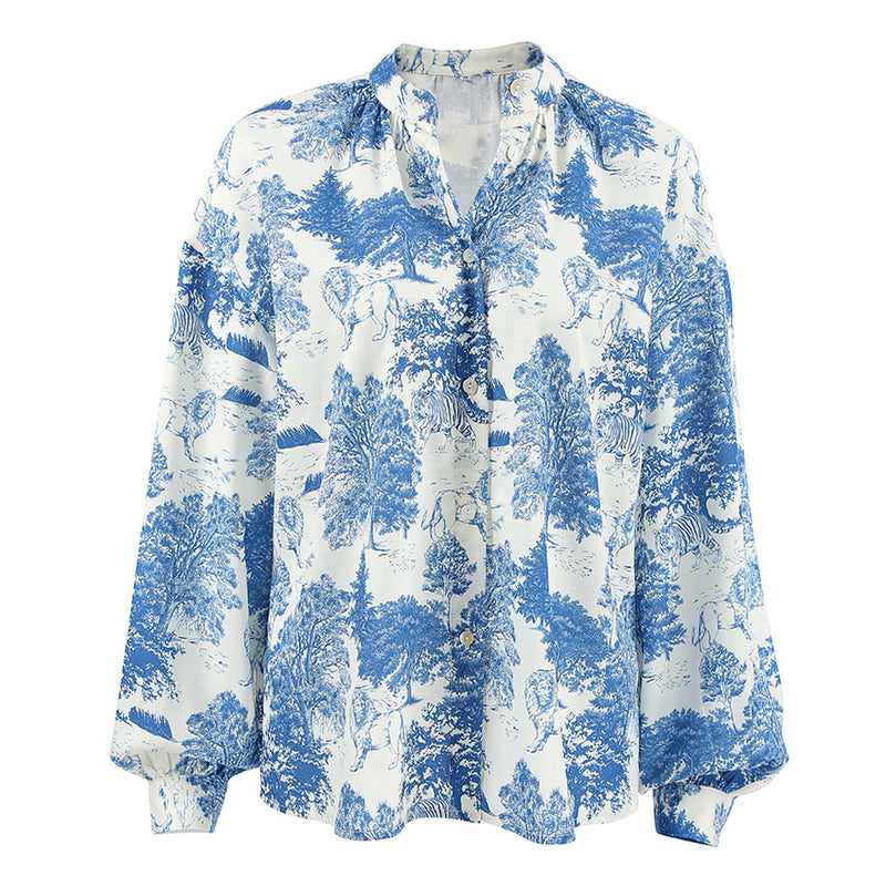Autumn Stand Collar Long Sleeve Loose Shirt