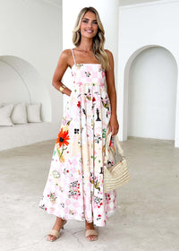 Summer Printed Backless Sexy Suspenders Large Swing High Waist Dress Women