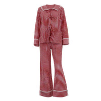 Plaid Lace-Up Top & Wide-Leg Pants Pajamas Set
