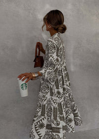 Printed 3/4 Sleeve Casual Shirt Dress
