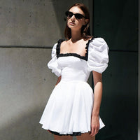 Contrast Square Neck Backless Mini Dress